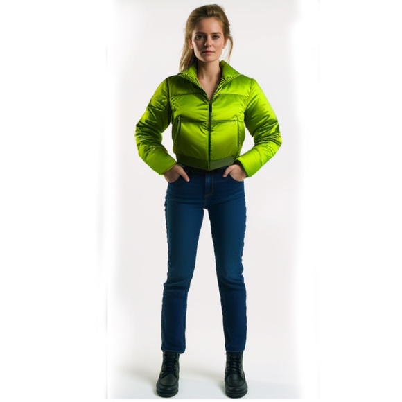 Green Silk Clavin Cline Puffy Jacket - Picture 2 of 6